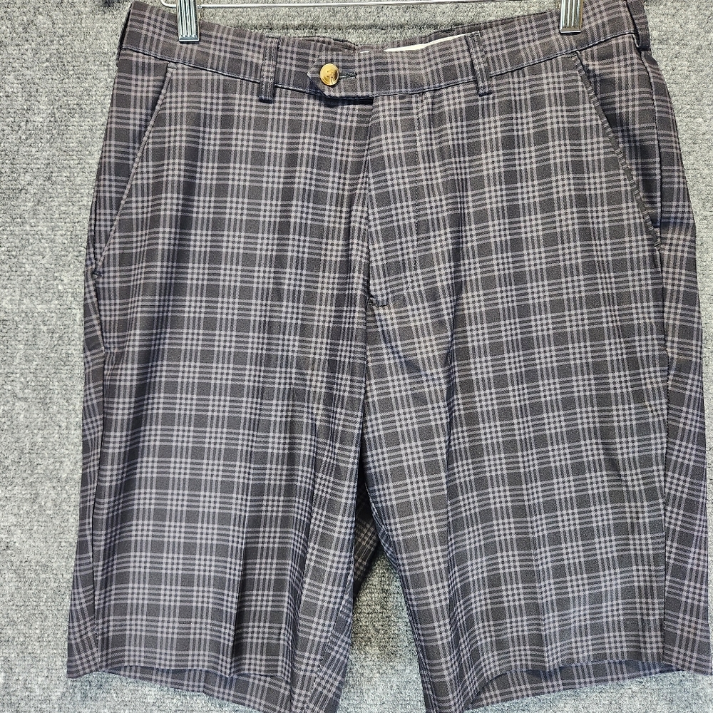 Carnoustie Mens 32 Bermuda Golf Shorts Black Gray Plaid Outdoor Casual Comfort